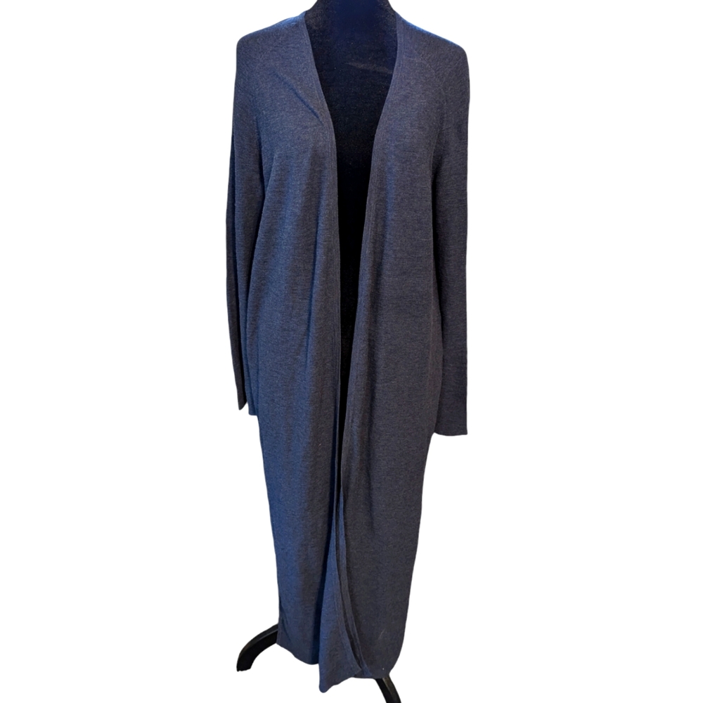 360 Sweater Long Open Front Blue Cotton Cardigan Shrug Luxury Designer